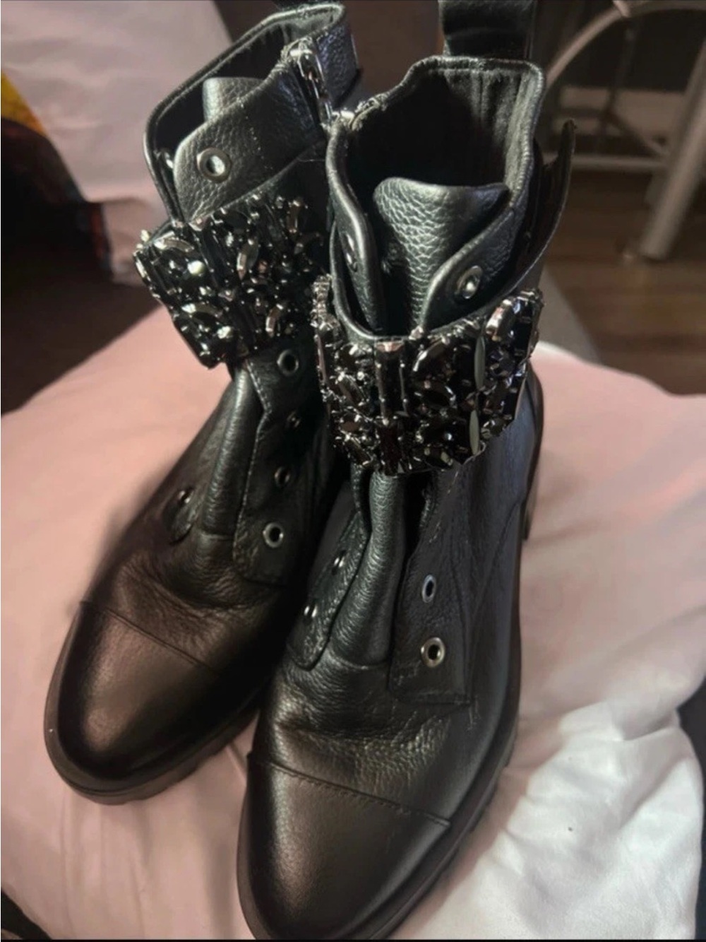 Karl Lagerfeld Black Studded Lace-Up Ankle Boots